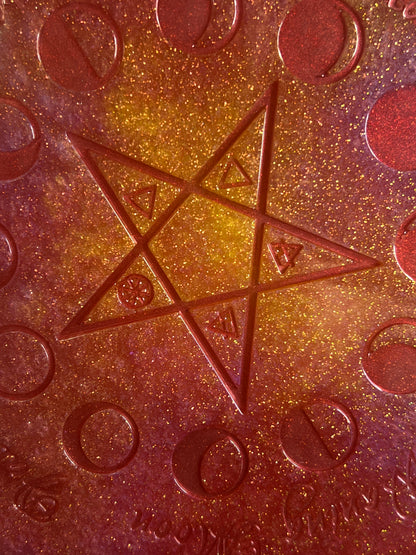 🔥 Sunfire Dawn Moon-Phase Ritual Altar Candle Tray | Solar Flare Pentacle