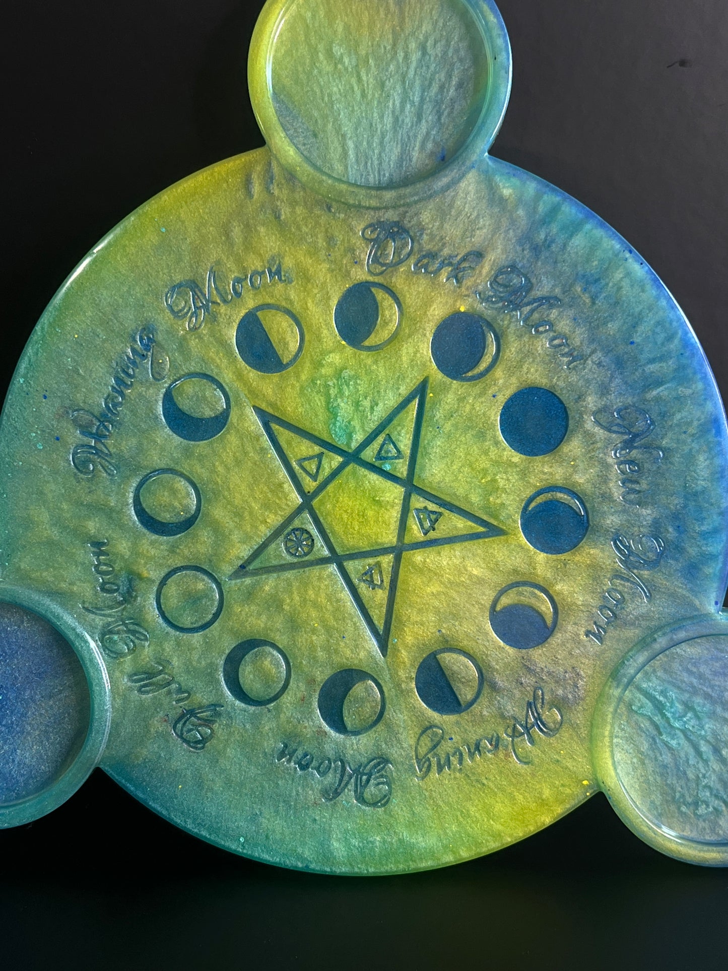 💛💙 Electric Meadow Moon-Phase Ritual Altar Candle Tray | Air & Earth Fusion Pentacle