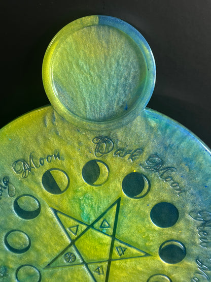 💛💙 Electric Meadow Moon-Phase Ritual Altar Candle Tray | Air & Earth Fusion Pentacle