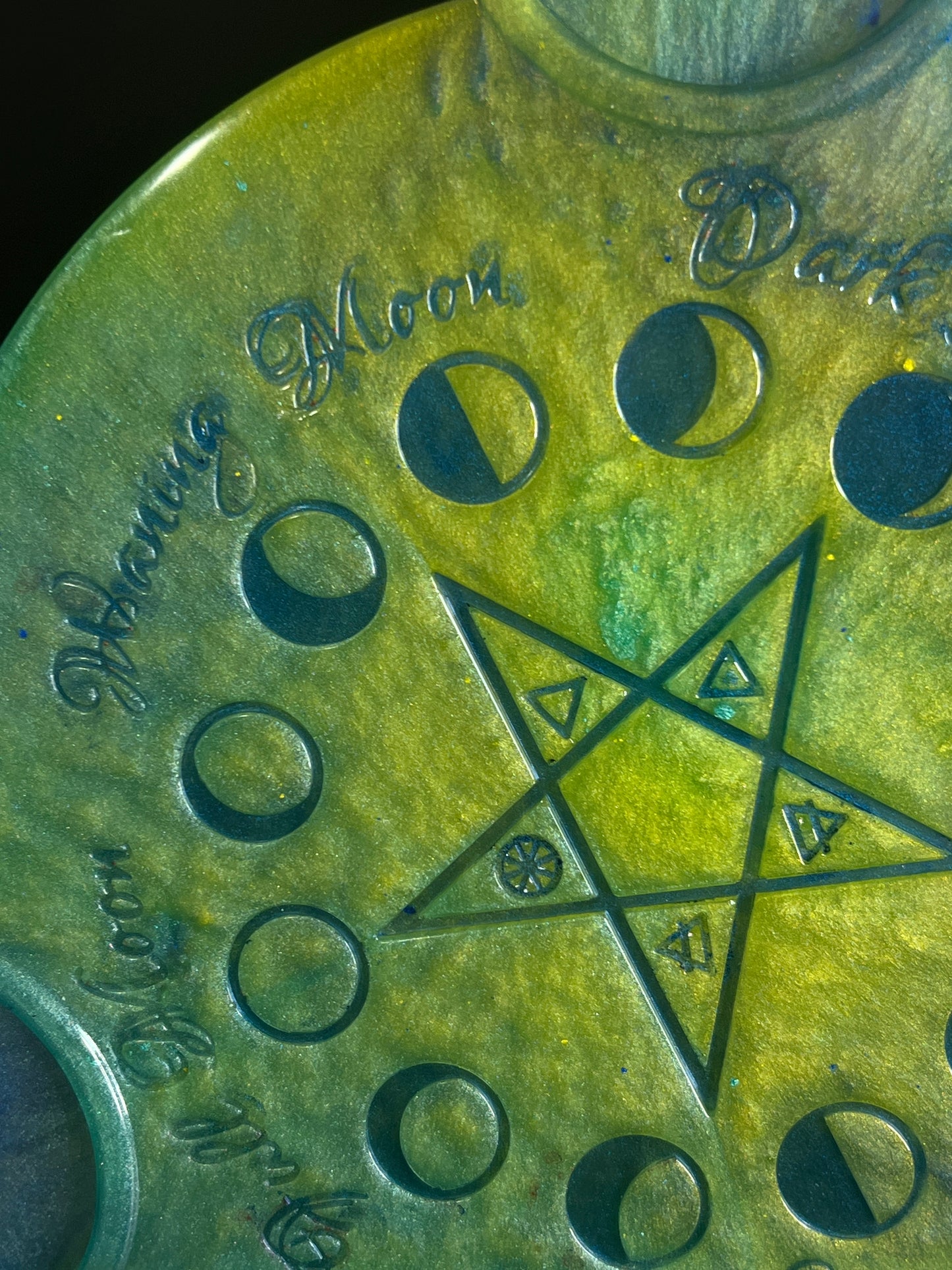 💛💙 Electric Meadow Moon-Phase Ritual Altar Candle Tray | Air & Earth Fusion Pentacle