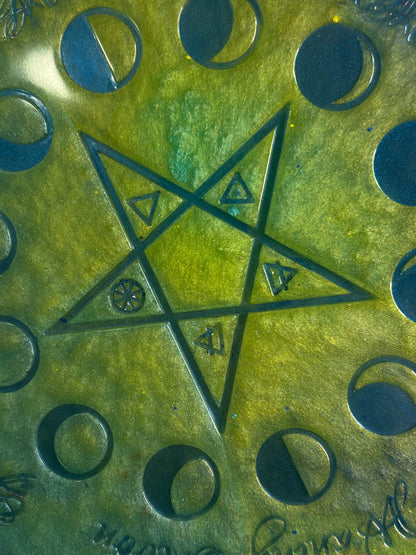 💛💙 Electric Meadow Moon-Phase Ritual Altar Candle Tray | Air & Earth Fusion Pentacle