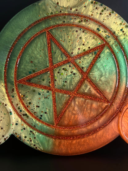 🍂 Enchanted Grove Ritual Altar Candle Tray | Autumn Earth Pentacle