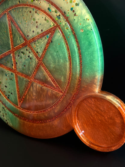 🍂 Enchanted Grove Ritual Altar Candle Tray | Autumn Earth Pentacle