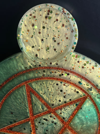 🍂 Enchanted Grove Ritual Altar Candle Tray | Autumn Earth Pentacle