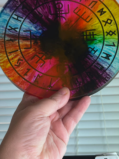 🌈 Rainbow Runic Compass Wheel ✨| Nordic Magic Altar Decor