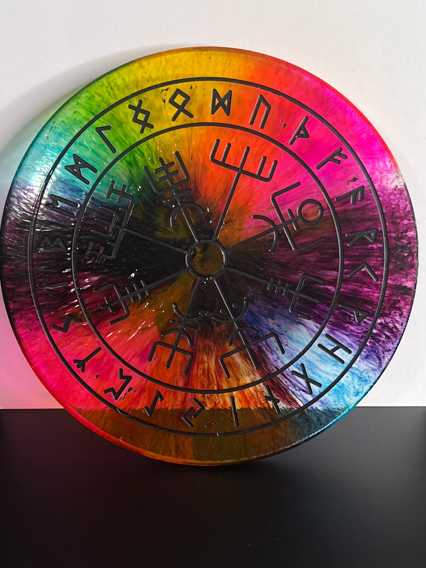 🌈 Rainbow Runic Compass Wheel ✨| Nordic Magic Altar Decor