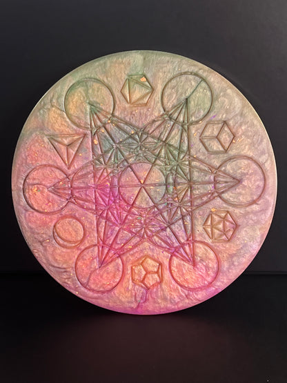 ✨ Aurora Veil Sacred Geometry Tray | Ethereal Altar Grid Disc