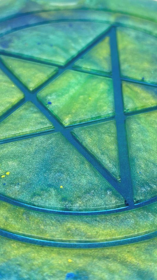 🌊💨 Tidewhisper Ritual Altar Candle Tray | Ocean & Sky Elemental Pentacle