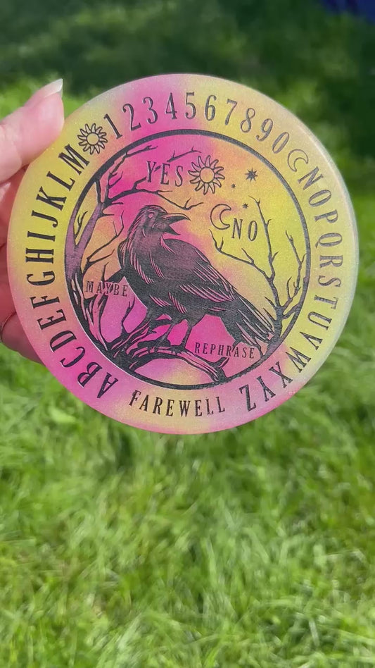 🌞 Solar Dusk Raven Talking Board | Golden Horizon Divination Disc (6”)