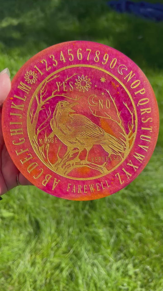 🔥 Gilded Omen Raven Talking Board | Solar Wisdom Divination Disc (6”)