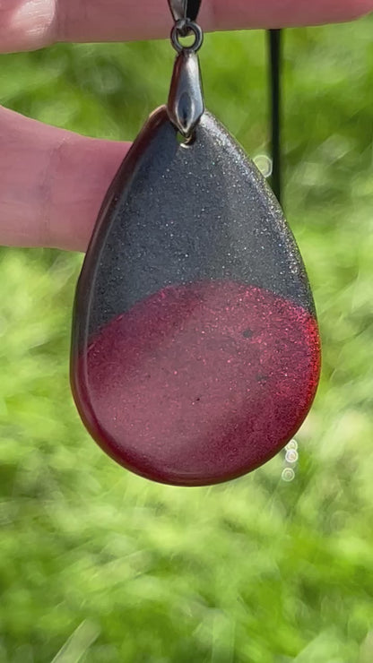 Midnight & Magma — Black & Crimson Resin Pendant
