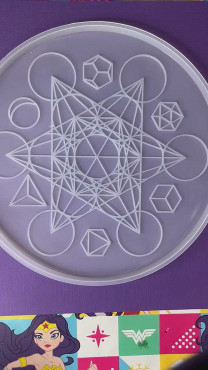 ✨ Golden Spectrum Sacred Geometry Tray | Cosmic Harmony Altar Disc