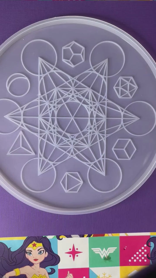 ✨ Golden Spectrum Sacred Geometry Tray | Cosmic Harmony Altar Disc