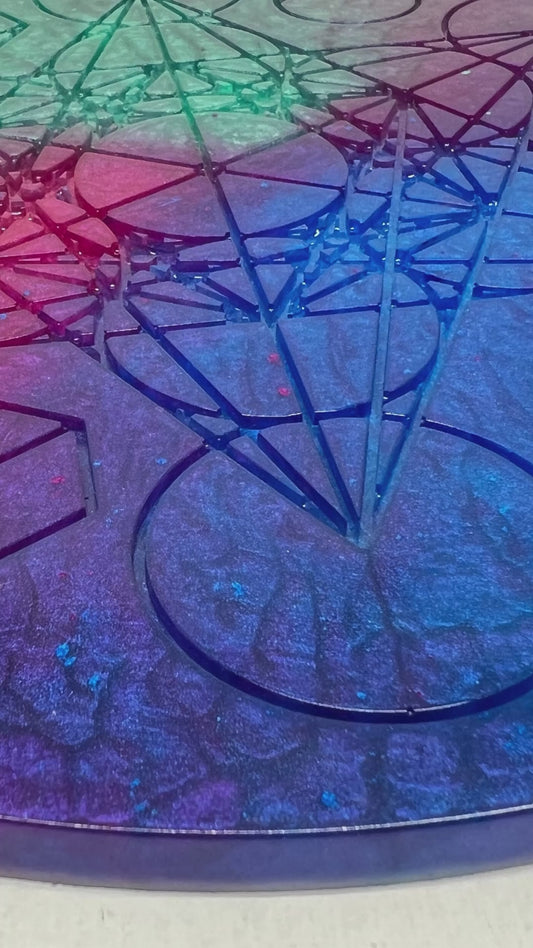 ✨ Cosmic Tide Sacred Geometry Tray | Deep Space Altar Grid Disc