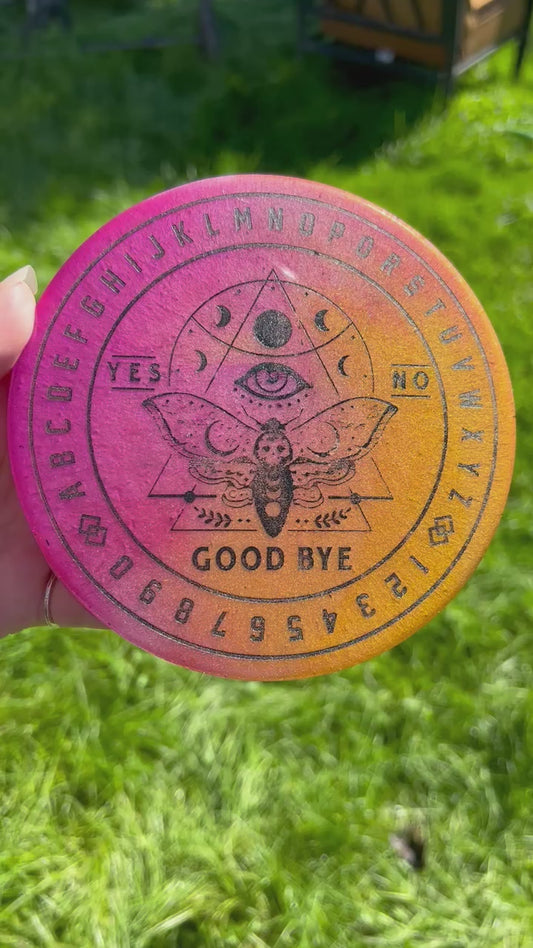 🌙 Sunblush Moth Talking Board | Liminal Light Divination Disc (6”)