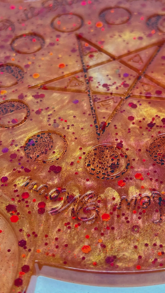 🔥 Harvest Ember Moon-Phase Ritual Altar Candle Tray | Autumn Fire Pentacle