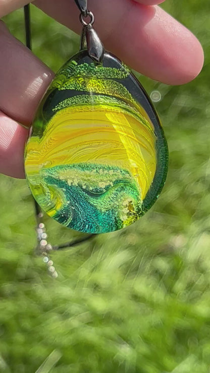 Solar Tide — Yellow & Teal Resin Pendant