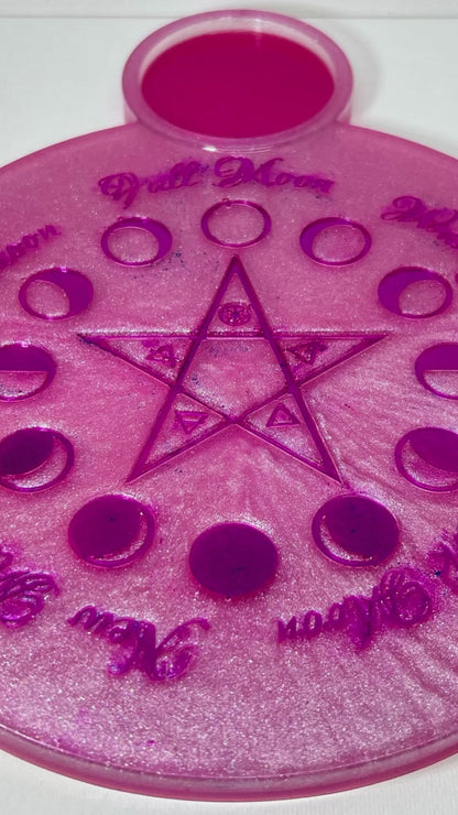 💗 Enchanted Rose Moon-Phase Ritual Altar Candle Tray | Goddess Pink Pentacle
