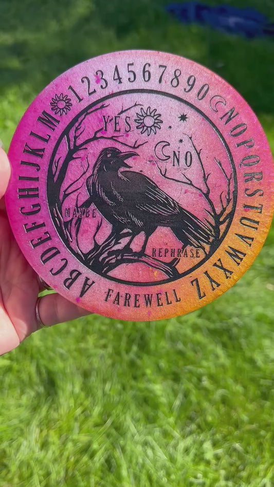 🌅 Twilight Ember Raven Talking Board | Sunset Omen Divination Disc (6”)