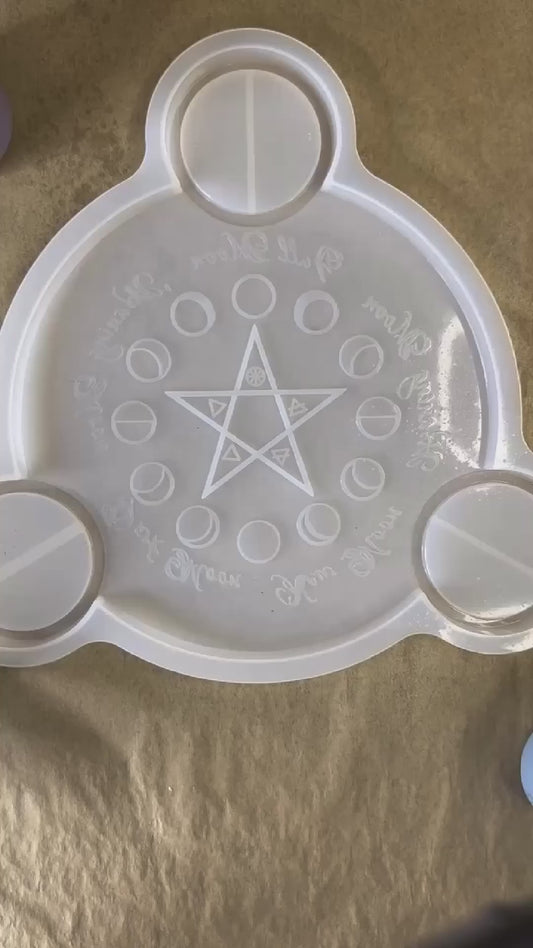 🌙 Pastel Moon-Phase Ritual Altar Candle Tray | Mystic Pentacle Design