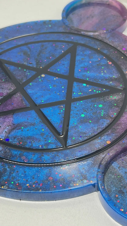 🌌 Celestial Void Ritual Altar Candle Tray | Galactic Nebula Pentacle