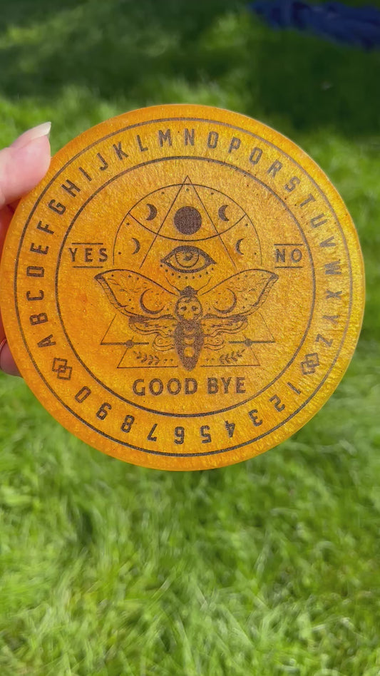🌕 Gilded Signal Moth Talking Board | Solar Intuition Divination Disc (6”)