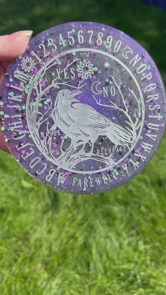 🌌 Amethyst Night Raven Talking Board | Cosmic Veil Divination Disc (6”)